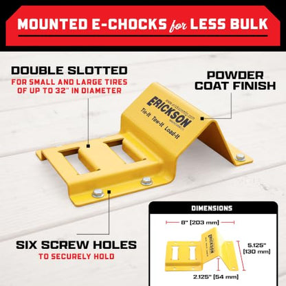 Erickson 09160 ATV Wheel Chock & Tie Down Strap Kit | Mounted Double-Slotted E Track, 2 in x 7.5 ft Ratchet Straps - Fits Tires Up To 32 in - Secures UTV, ATV, SxS, Mower & More - style: 2in x 7.5ft - Double Slotted E-fitting