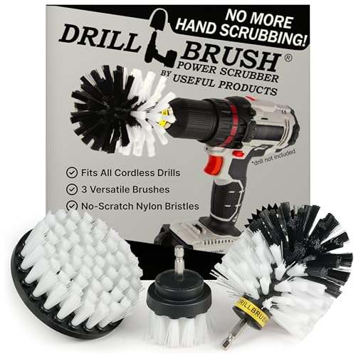 Drillbrush Car Detailing Kit | Drill Brush Set – Soft Bristle Power Scrubber Attachments for Cleaning Car Interior, Upholstery, Carpet, Seats, Wheels, Rims, Dash, Console, and Trim - Nylon Scrub Brush - color: Automotive Soft White, size: 2in, 4in, 3.5in
