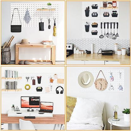 4Pcs Pegboard, Metal Peg Board, Pegboard Wall Organizer Panels Accessories, Mount Display Peg Board Kits for Walls Garage Craft Room Office Workshop, Easy Installation (White) - style: Metal pegboard-4pack