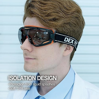 DEX FIT Safety Goggles SG220, Wide-Vision Lab & Chemical Splash Eye Protection, Anti-Fog & Scratch Resistant, Soft Seal, Z87.1 Approved; Black/Blue, Smoke Tinted Lens, 19mm Strap, 1 PC - color: Black/Blue - Smoke - 19mm