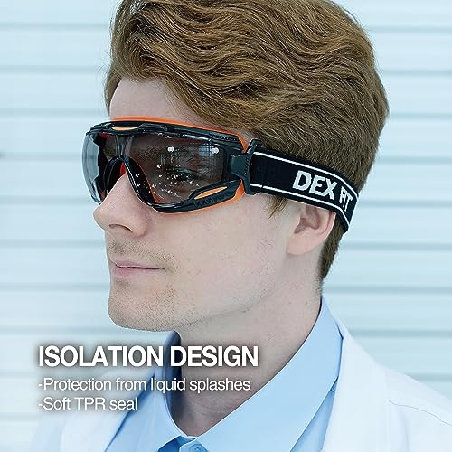 DEX FIT Safety Goggles SG220, Wide-Vision Lab & Chemical Splash Eye Protection, Anti-Fog & Scratch Resistant, Soft Seal, Z87.1 Approved; Black/Orange, Smoke Tinted Lens, 30mm Strap, 1 PC - color: Black/Orange - Smoke - 30mm