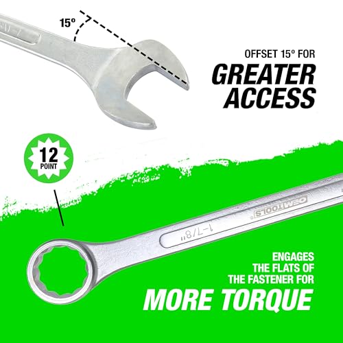 OEMTOOLS 22111 1-7/8 Inch Jumbo Combination Wrench, Chrome Plated, Raised Panel Design, Offset Angle, Continuous Curve Handle, Provides 15% to 20% More Torque - size: 1-7/8"
