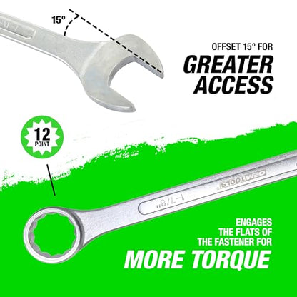 OEMTOOLS 22111 1-7/8 Inch Jumbo Combination Wrench, Chrome Plated, Raised Panel Design, Offset Angle, Continuous Curve Handle, Provides 15% to 20% More Torque - size: 1-7/8"
