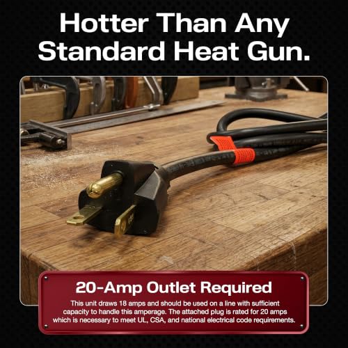 Master Appliance HG-801D Industrial Heat Gun, Quick Change Plug-In Heating Element, 1400° F, 120V, 2220W, 18.5 Amps, Engineered In USA - style: HG-801D, 120V