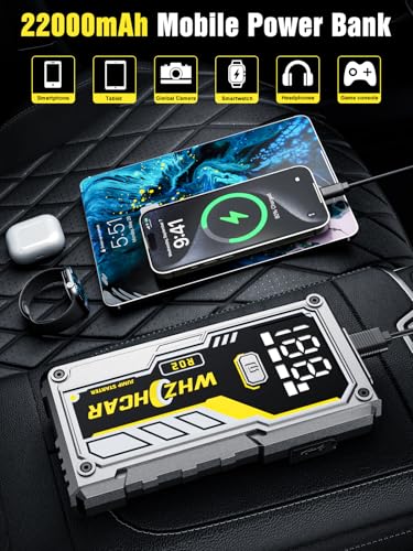 Car Battery Jump Starter 5000A Smart Portable Car Jump Starter Battery Pack (10.0 Gas/9.0L Diesel) 12V Safe Car Jumper with LCD Display Extended Jumper Cables, Fast Charge LED Light - color: Silver