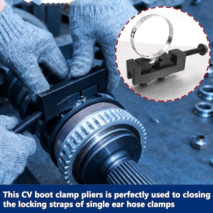 CV Boot Clamp Pliers, CV Axle Boot Clamp Tool with 20 PCS 304 Stainless Steel Single Ear Hose Clamp,Drive Shaft Clamping Tool for Most Cars (10pcs Small+ 10pcs Large)