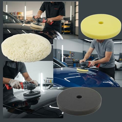 7 Inch Polishing and Finishing Pad Kit, Compatible with Milwaukee M18 Polisher 2738, Includes Foam & Wool Pads, Replacement for 49-36-2783 2784 2785, Car Boat Buffing Waxing Kit