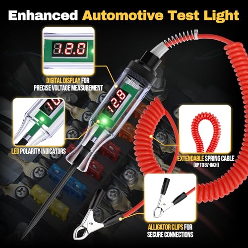 Enhanced Automotive Test Light, 3V-48V Digital Fuse Tester with Automatic Bidirectional Voltage Tester, Portable Design, and Precise Voltage Measurement for Car, RV, and Truck