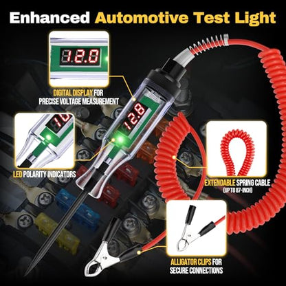 Enhanced Automotive Test Light, 3V-48V Digital Fuse Tester with Automatic Bidirectional Voltage Tester, Portable Design, and Precise Voltage Measurement for Car, RV, and Truck