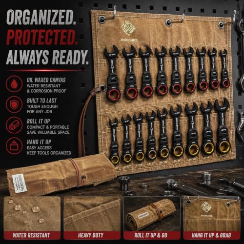 16PCS Stubby Flex Head Ratcheting Wrench Set, SAE & Metric Combination Gear Wrenches, 72-Tooth Short Handle Ratchet Spanner Set for Tight Spaces, Auto Repair & Garage Maintenance, 8-17mm & 5/16"-3/4"