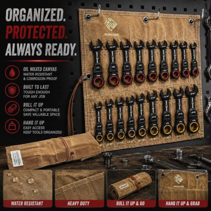 16PCS Stubby Flex Head Ratcheting Wrench Set, SAE & Metric Combination Gear Wrenches, 72-Tooth Short Handle Ratchet Spanner Set for Tight Spaces, Auto Repair & Garage Maintenance, 8-17mm & 5/16"-3/4"