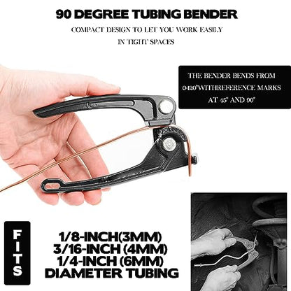3/16 Copper Coated Flexible Tube Roll - 25 ft + Brake Line Flaring Tool Kit - Single & Double Flare Tool Kit + Tube Bender with 16 Fittings & 4 Unions