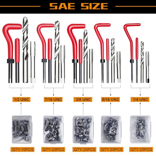 261Pcs Helicoil Thread Repair Kit, Metric & SAE Rethreading Tool | Multi-Size Kit with HSS Drill Bits Inserts Taps Break Off Tools for Automotive Engine, Spark Plug, Stud Bolt Repair