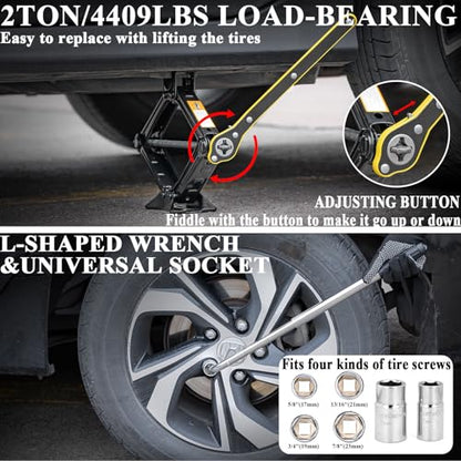 Car Emergency Roadside Kit with Scissor Jack, Air Compressor, Jumper Cables, Car Safety Kit, Air Wedge Bag Pump