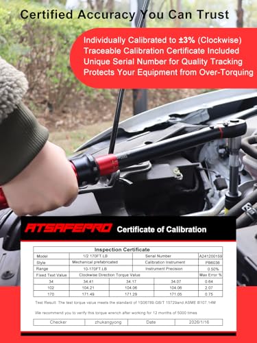 ATsafepro 1/2 Inch Drive Click Torque Wrench, 10-170 ft.lb/13.60-230.5Nm, ±3% High Precision, Dual-Direction Adjustable 72 Tooth Click Torque Wrench 1/2 Drive for Motorcycle, Car Lug Nut Maintenance - style: 1/2" 10~170 FT.LB Torque Wrench