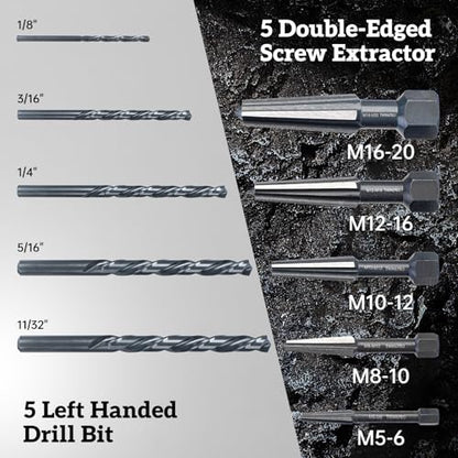Bolt Extractor Kit, 10PC Screw Extractor & Left Hand Drill Bit | HSS M2 Steel Drill Bits, Reverse Drill Bit & Bolt Extractor, Removes Stripped, Broken Screws, Removes Bolts & Nuts
