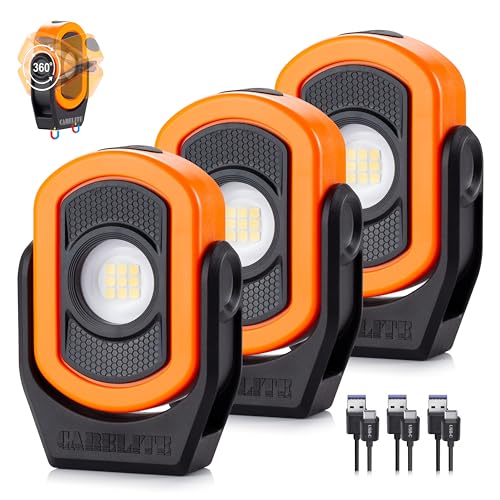 Magnetic Work Light – 780 Lumen Compact Pocket Light, Rechargeable 3000mAh, 360° Pivot, Durable & Portable for Mechanics & Jobsites (Orange, 3-Pack) - color: Orange-3PK, size: 3 Pack-780lm
