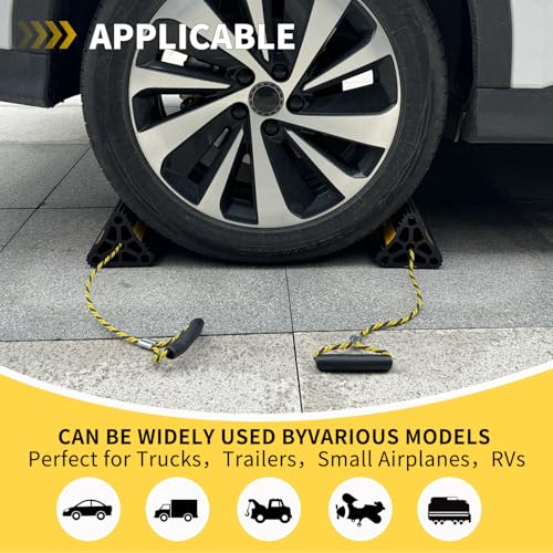 Vacallity Update Wheel Chocks for Trailer 2pc Heavy Duty Rubber Wheel Chocks with seprate Handle Rope&Yellow Reflective Tape Tire Chock Blocks for Cars Trucks Aircraft RV Camper Trailer Accessories - size: 2 pack