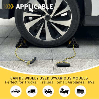 Vacallity Update Wheel Chocks for Trailer 2pc Heavy Duty Rubber Wheel Chocks with seprate Handle Rope&Yellow Reflective Tape Tire Chock Blocks for Cars Trucks Aircraft RV Camper Trailer Accessories - size: 2 pack
