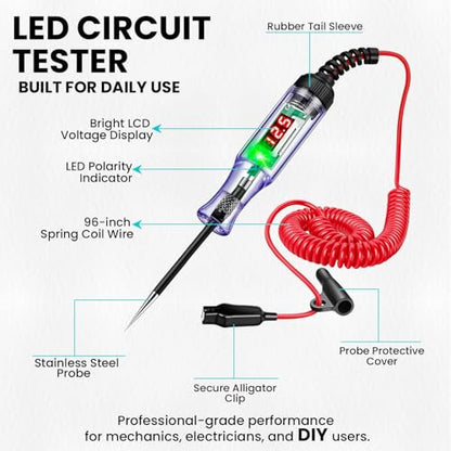 Test Light 3-48V Automotive Digital Fuse Tester – Automotive Voltage Tester with LED Display, Piercing Probe, Electrical Voltage Test Pen for Car, Truck, RV, Boat Circuit Testing 6V 12V 24V