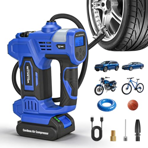 Tire Inflator Portable Air Compressor,20V Cordless Tire Inflator with 150PSI Max,4X Faster Portable Air Pump,Battery Powered Pump with Digital Pressure Gauge for Car Tires,Motorcycle,Bike,Balls - color: Blue