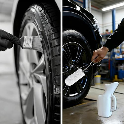 Angled Tire Lube Bucket Kit - 11.5" Lube Swabs + 1 Quart Bottle + Tire Tread Depth Gauge, Works for Tire Changing, Mounting & Maintenance (White, 4 Pcs) - color: white