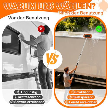 LAANPOLE 12FT Car Wash Brush with Long Handle, Car Cleaning Kit with Soft Bristle Wash Brush, Microfiber Cleaning Mop, Window Squeegee, Mitt, Wheel Brush for RV, Truck, Boat, House Siding - size: 12FT