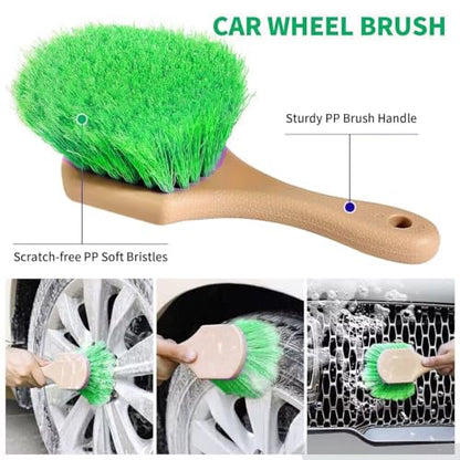 62'' Car Wash Brush with Long Handle, Scratch-Free Soft Bristles Sturdy Car Wash Mop, Complete Cleaning Brush Kit Wash Mitt Towel Windshield Squeegee Wheel Tire Brush for Car Truck RV Green - color: Green