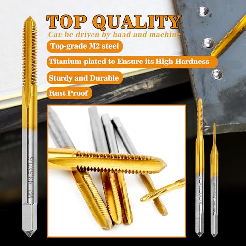 6Pcs Metric Tap Set with 1Pc Tap Wrench, M2 HSS Thread Tap Set from M2 to M6, Machine Screw Tap for Metal,Aluminum,Plastic,Wood - size: M2 to M6 - 6Pcs Tap Set