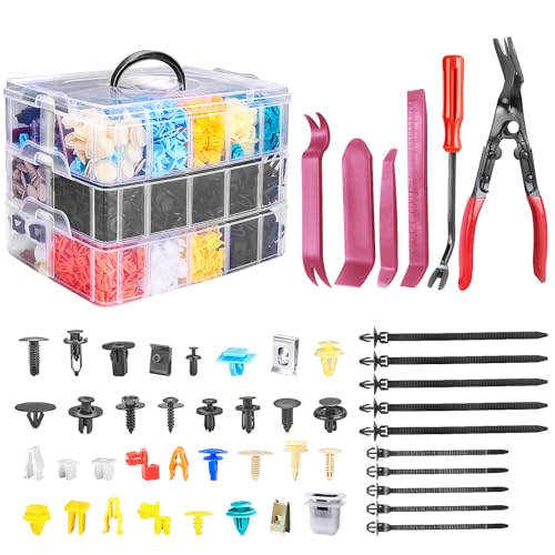 Car Retainer Clips & Fasteners Kit – 33 Universal Sizes Nylon Bumper, Fender Rivets, Door Panel Clips, and Plastic Rivets with 10 Cable Ties and Removal Tool for Toyota, Ford (2080pcs) - style: 2080pcs