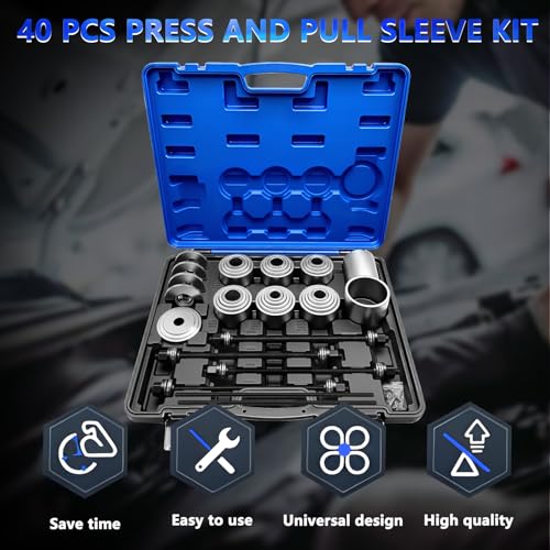 40Pcs Pull and Press Sleeve Kit, Bushing Press Kit for Most Engine Cars Vehicles, Universal Seal Bearing Bushing Removal Installation Tool Kit 4 Pulling Spindles with Nuts Case - color: 40 Pcs