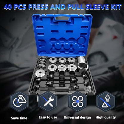 40Pcs Pull and Press Sleeve Kit, Bushing Press Kit for Most Engine Cars Vehicles, Universal Seal Bearing Bushing Removal Installation Tool Kit 4 Pulling Spindles with Nuts Case - color: 40 Pcs