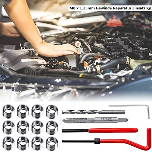 30 Piece M8 x 1.25mm Thread Repair Insert Kit, Stainless Steel Thread Repair Kit Helicoil Coil Compatible Hand Tool Set for Auto Repair - size: M8 x 1.25