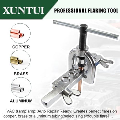 Brake Line Flaring Tool Kit, 3/16"-5/8" Double & Single | 7 Adapters, Red Storage Case, for Copper & Aluminum Brake, Fuel and Soft Metal Tubing