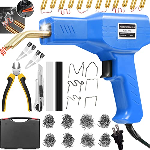 150W Upgraded Plastic Welder Kit,1000PCS Hot Stapler Welding Machine Car Bumper Repair Kit,2 in 1 Plastic Welder Soldering Gun with Weld Rods,6 Types Staples for Bumper/Kayak/Product Repairs - color: Blue