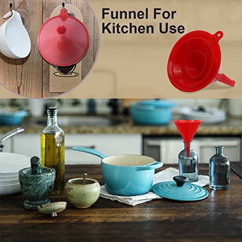 KongNai 4 Pieces Plastic Funnel Set for Kitchen and Automotive Use, Mini, Small, Medium and Large Funnel for Filling Bottles, Canning, Cooking, Lab or Car Oil Funnels (Red) - color: Red