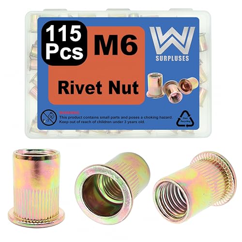 115 Pcs M6-1.0 Rivet Nut, Zinc-Plated Carbon Steel - size: M6-1.0 (115 Pcs)