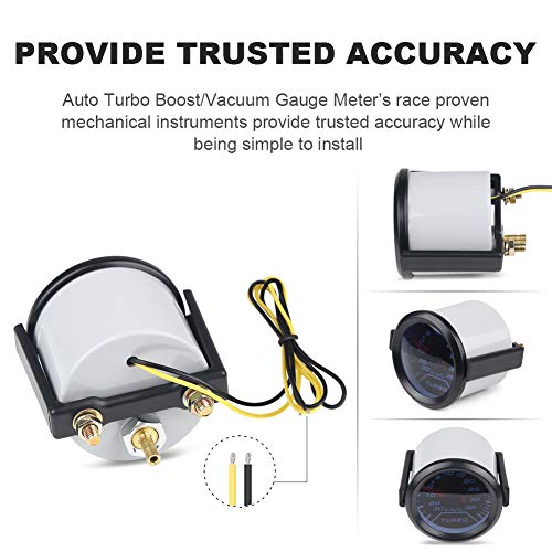 WATERWICH 35 PSI Turbo Boost/Vacuum Gauge Meter Kit Includes Mechanical Hose & T-Fitting - Black Dial - Clear Lens 2" 52mm 12V Universal for Car Truck