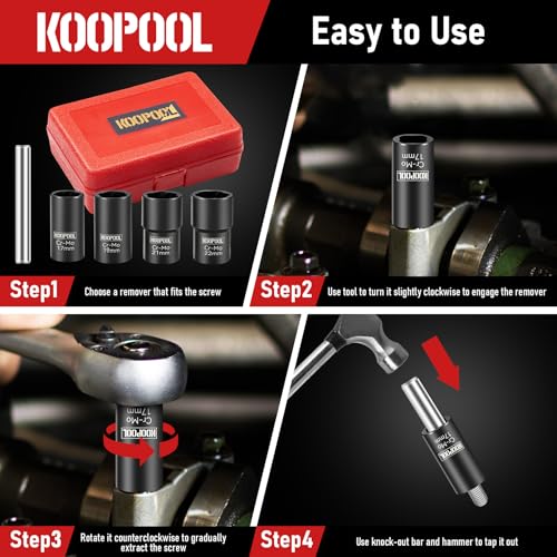 Twist Socket Set 5 Pcs Lug Nut Remover, Bolt Nut Extractor Set, Metric 17-22mm Wheel Lock Removal Kit with Drift Punch Nut Removal Bar - size: Medium