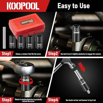 Twist Socket Set 5 Pcs Lug Nut Remover, Bolt Nut Extractor Set, Metric 17-22mm Wheel Lock Removal Kit with Drift Punch Nut Removal Bar - size: Medium