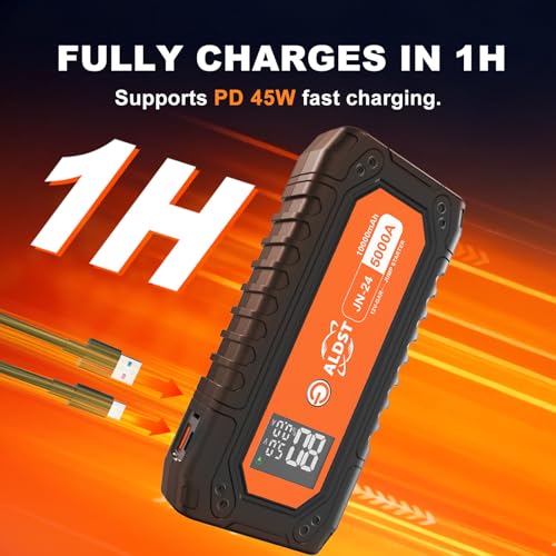 Jump Starter 5000A 10000mAh, 12V Battery Pack for 9.0L Gas 8.0L Diesel | Battery Jumper Starter Portable, PD45W Fast Charging Power Bank, LED Display Flashlight for Cars Trucks RVs