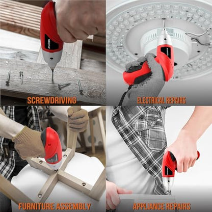 Hi-Spec 3.6V USB Small Power Screwdriver & Home DIY Tool Kit with Case, Red | 19pc, fast assembly help, common screw bit selection, LED visibility, compact grip, quick household fixes, organized storage - color: Light Red