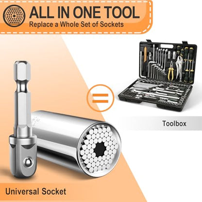 Stocking Stuffers for Men Super Universal Socket Tools Gifts for Men | Grip Set Power Drill Adapter Cool Stuff Gadgets Present Ideas Gift for Dad Husband Him Adults Mens Gifts Christmas for Women - style: A-Universal Socket(Silver)