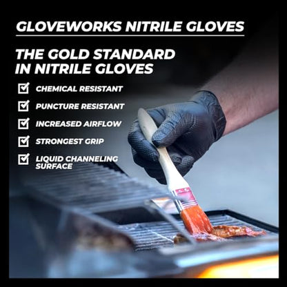 GLOVEWORKS HD Black Nitrile Industrial Disposable Gloves, 6 Mil, Latex-Free, Raised Diamond Texture, Large, Box of 100