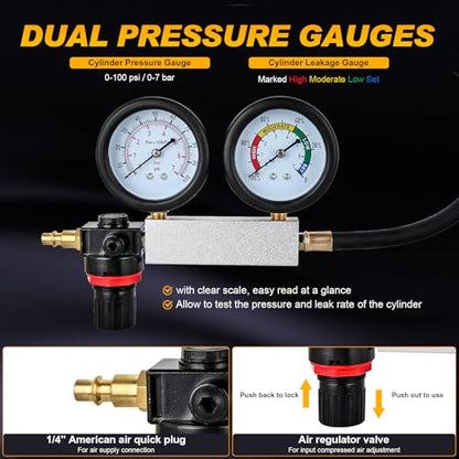 Nilight Cylinder Leak Down Tester, Gasoline Engine Compression Dual Gauge Leakdown Detector Automotive Tool Set with 10 12 14mm Spark Plugs - color: 5pcs Leak Down Tester