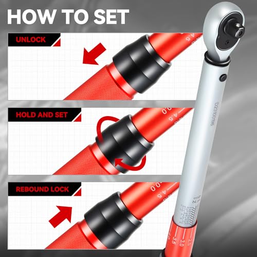 Auto Dynasty 3/8 Inch Dual-Scale Reversible Ratchet Wrench Set 10-100ft.lb/13.6-135.6 n.m with Quick Release and Accurate Torque Control - Perfect for Cars, Bikes, and Machinery Maintenance - size: 3/8 Inch-100ft.lb