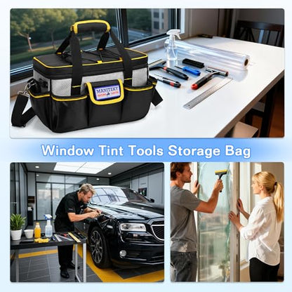 Rexmica Window Tint Tools Storage Bag | 12 Inch Tool Bag for Heat Gun/Vinyl Wrap Tools/Car Film Kit, Multi-functional Work Tote for Car Window Tinters Worker
