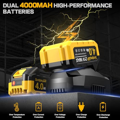 1/2" Cordless Impact Wrench - 1107Ft-lbs（1500N·m）21V 3 Speed High Torque Brushless Impact Gun with 2 x 4.0Ah Batteries & Charger & 6 Sockets & 5" extension bar for Tire Removal Rusted Bolts