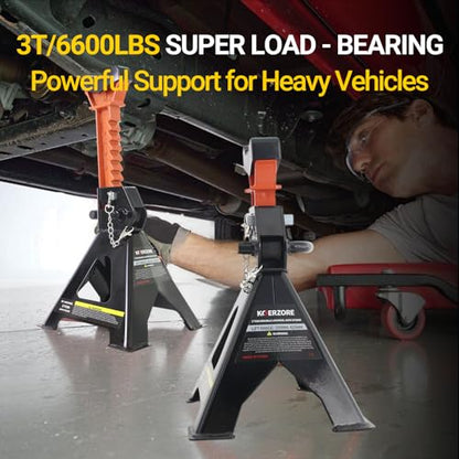 3 Ton Jack Stands, 1 Pair Heavy Duty Steel Car Jack Stands with Double Locking Pins, Adjustable Height for Cars, SUVs, Sedans and Vehicle Repair Maintenance（Black