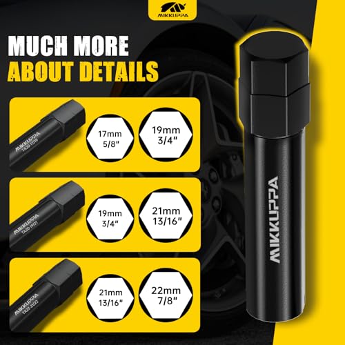 MIKKUPPA 10 Spline Lug Nut Key Set, 3 Pack 10 Point Lug Nut Removal Socket | Black Alloy Steel, For Wheel Nuts and Lug Bolts, TA20-17/19, TA20-19/21, TA23-21/22, Passenger Car/SUV/Truck Hex Drive - size: TA20-17/19 & TA20-19/21 & TA23-21/22, style: 3 Pack